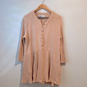 Free People Beach Long Sleeve Ribbed Knit Midi Dress in Peach